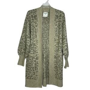 Abercrombie & Fitch Sweater Women XXS Beige Leopard Print Cardigan Open Front